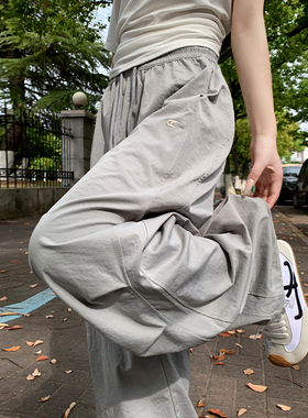 灰色工装裤女夏季薄款2026新款直筒高腰速干小个子休闲宽松阔腿裤
