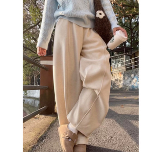 白色中线糯米阔腿裤女秋冬加绒2025新款小个子高腰垂感休闲弯刀裤