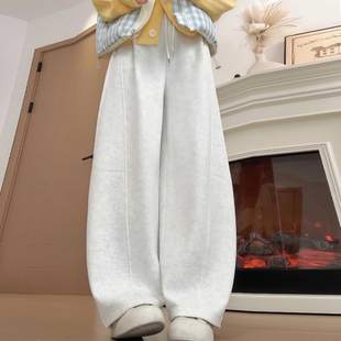灰色阔腿裤女秋冬季2025新款高腰直筒休闲运动裤加绒香蕉镰刀卫裤
