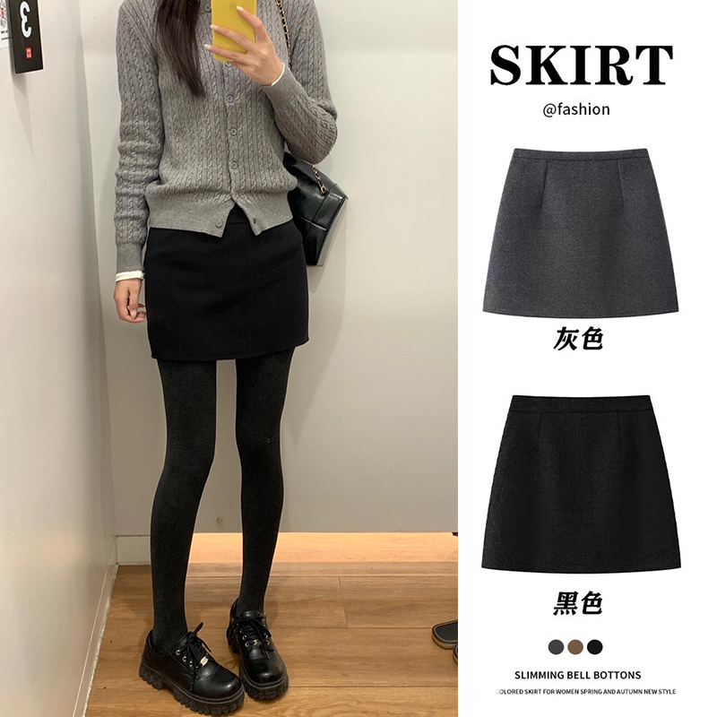 黑色毛呢短裙女秋冬2025新款