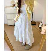 小个子芭蕾风气质中长款 白色蛋糕裙女秋冬季 2025新款 蓬蓬a字伞裙