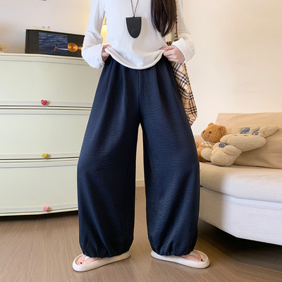 藏青色奶芙灯笼裤女春秋夏阔腿裤