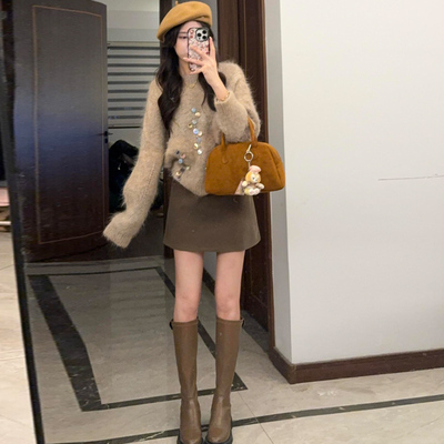 咖色毛呢半身裙女春秋季2025新款