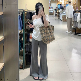 高腰小个子宽松休闲直筒微喇叭裤 灰色lulu直筒运动裤 女夏2026新款
