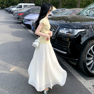 高腰显瘦a字伞裙半身裙芭蕾风大摆中长裙 杏色蛋糕裙女夏2025新款