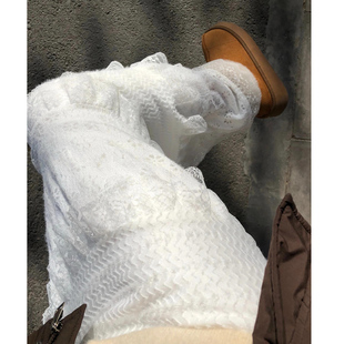 白色蕾丝半身裙女春秋高腰宽松中长款a字芭蕾风蓬蓬镂空蛋糕裙子