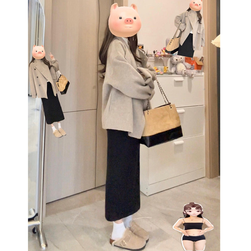 黑色毛呢开叉半身裙女秋冬2025新款高腰显瘦a字中长款开叉包臀裙,女装/女士精品,半身裙,淘宝优惠券,粉丝福利购,淘宝优惠卷