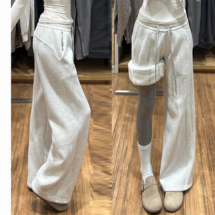 小个子高腰加绒宽松休闲阔腿卫裤 2025新款 女秋冬季 白色lulu运动裤