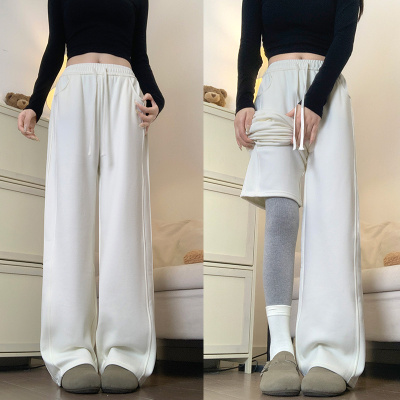 白色高腰宽松直筒休闲裤