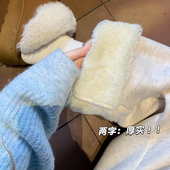 羊羔绒白色糯米裤 高腰直筒小个子加厚阔腿裤 女秋冬季 加绒2025新款