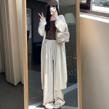 软糯米裤女秋冬季2025年新款高腰垂感阔腿裤直筒休闲加绒白色裤子
