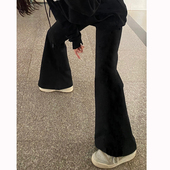 卫裤 垂感休闲宽松纯棉美式 女春秋高腰显瘦马蹄裤 黑色运动微喇叭裤