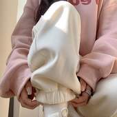 高腰显瘦小个子休闲裤 宽松束脚卫裤 女秋冬2026新款 白色加绒运动裤