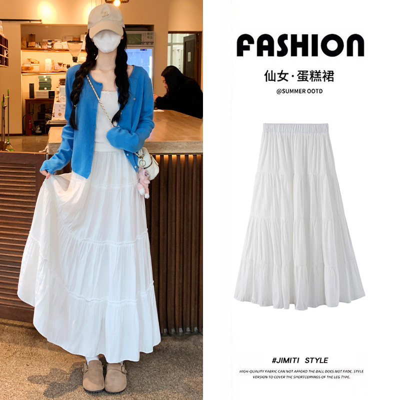 白色半身裙女春秋夏高腰显瘦气质仙女a字中长款蓬蓬裙芭蕾蛋糕裙