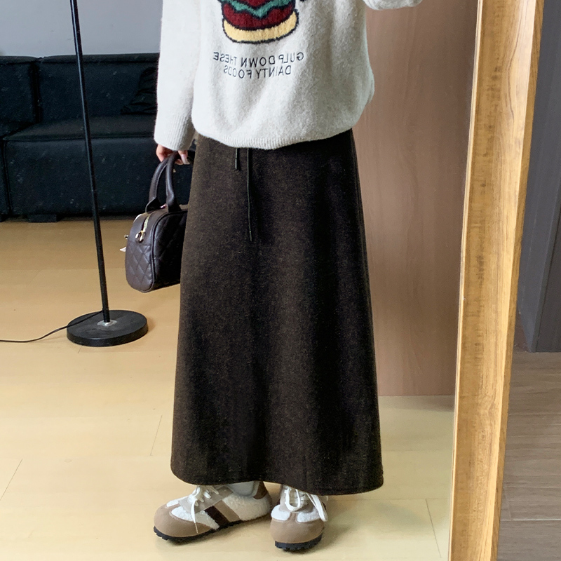咖色复古毛呢半身裙女2025春季