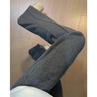 小个子开叉加绒阔腿裤 灰色糯米裤 高腰直筒休闲裤 2025新款 女秋冬季