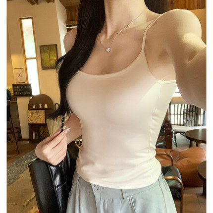 白色美式辣妹小个子外穿带胸垫吊带背心女装夏季内搭短款打底上衣