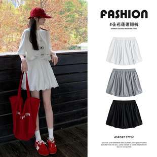 白色花苞短裙女春夏2026新款高腰a字裙裤显瘦气质蓬蓬泡泡半身裙