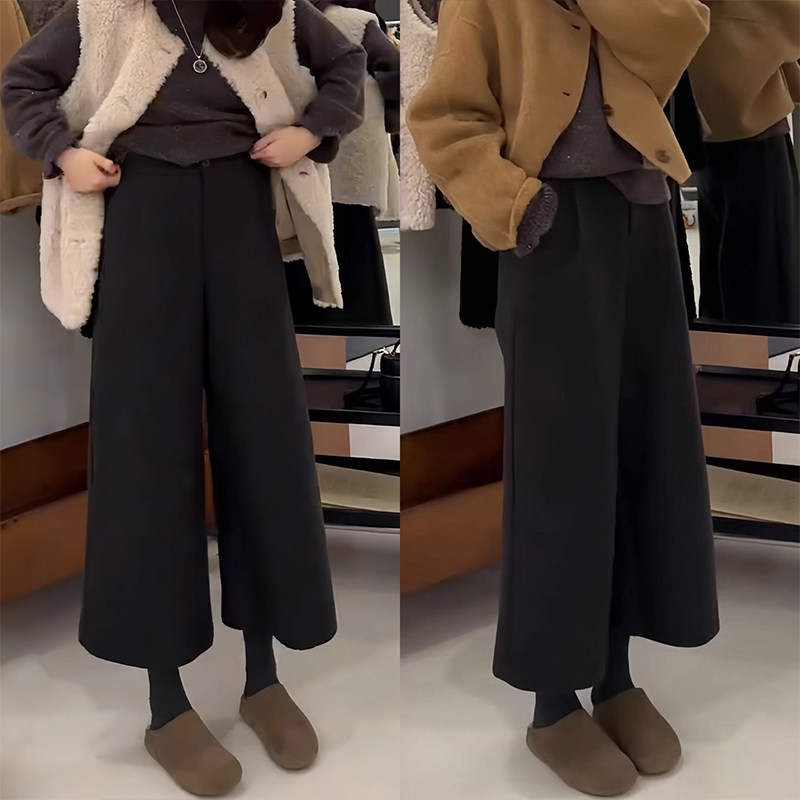 深灰色毛呢阔腿裤女秋冬季