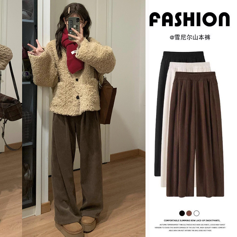 慵懒风小个子雪尼尔加绒裤子