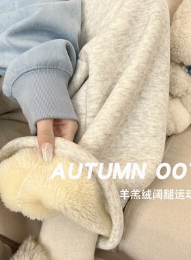 灰色羊羔绒运动裤女秋冬2026新款加绒棉裤束脚休闲阔腿小个子卫裤