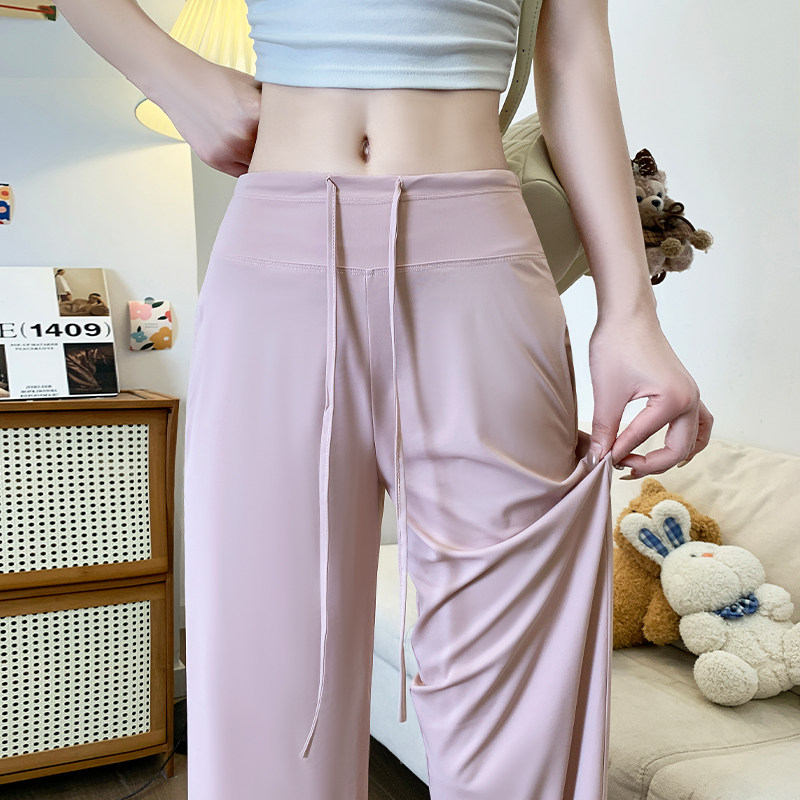 粉色防晒裤女夏季2025新款高腰垂感休闲小个子直筒冰丝运动阔腿裤,女装/女士精品,休闲裤,淘宝优惠券,粉丝福利购,淘宝优惠卷
