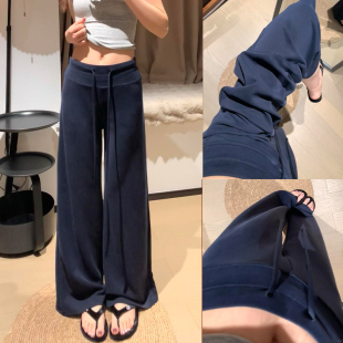 小个子直筒阔腿卫裤 藏青色运动裤 高腰显瘦休闲裤 2025新款 女春秋季