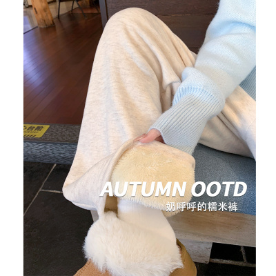 米白色羊羔绒裤子女秋冬季