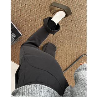 女2025冬季 小个子休闲卫裤 新款 显瘦喇叭裤 高腰美式 灰色微喇运动裤