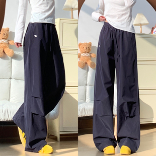 藏青色美式工装裤女2026春秋新款小个子宽松休闲裤高腰显瘦阔腿裤