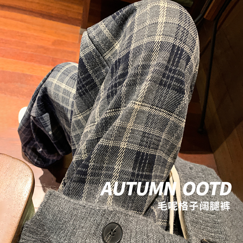 复古格子裤子女秋冬加绒2024新款