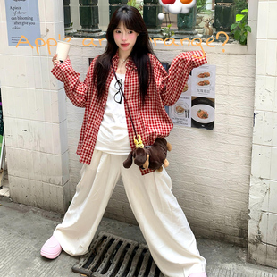 白色奶芙山本裤女春秋2026新款高腰显瘦休闲裤慵懒风小个子阔腿裤