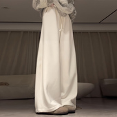 高腰小个子秋冬加绒直筒休闲糯米裤 白色直筒阔腿裤 女春秋2026新款