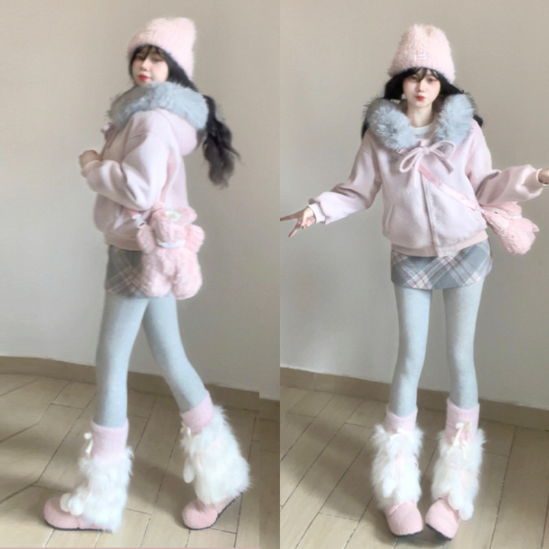 粉色格子毛呢半身裙女秋冬2025新款高腰a字短裙小个子显瘦包臀裙