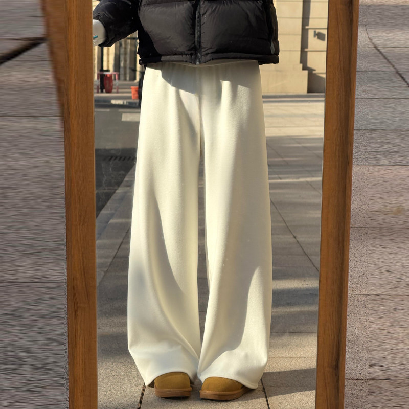 米白色山羊绒裤女秋冬2025新款高腰垂感休闲小个子加绒糯米阔腿裤,女装/女士精品,休闲裤,淘宝优惠券,粉丝福利购,淘宝优惠卷