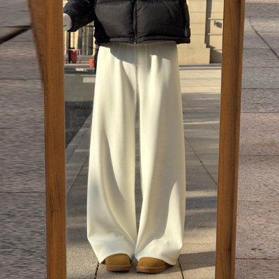 米白山羊绒高腰垂感阔腿裤女秋冬