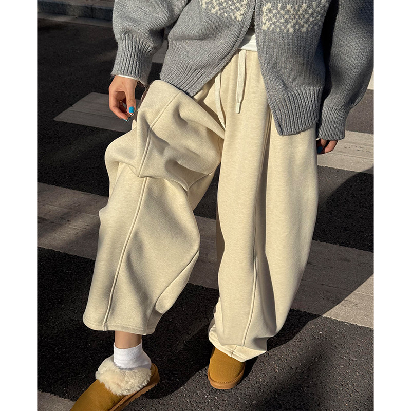 白色加绒糯米香蕉裤女秋冬季高腰显瘦阔腿裤小个子毛呢休闲弯刀裤,女装/女士精品,休闲裤,淘宝优惠券,粉丝福利购,淘宝优惠卷
