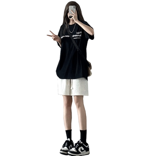 运动短裤女夏季宽松直筒港味显瘦休闲ins潮阔腿中裤子灰色5五分裤