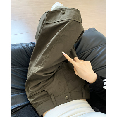 军绿色美式复古弯刀裤女