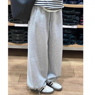 浅灰色美式运动卫裤女春秋2026新款高腰小个子秋冬加绒宽松阔腿裤