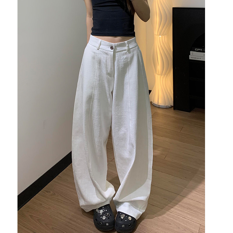 白色苎麻阔腿裤女夏季薄款棉麻裤图片