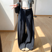 藏青色格子裤 高腰显瘦垂感休闲小个子宽松阔腿裤 女春秋季 2025新款