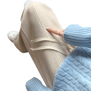 白色羊绒阔腿裤女春秋冬2025新款高腰垂感加绒休闲窄版针织直筒裤