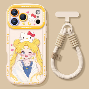 适用苹果17promax手机壳16女款 iphone15保护套全包14pro防摔磨砂16plus美少女战士17air泡芙硅胶带挂绳软外壳