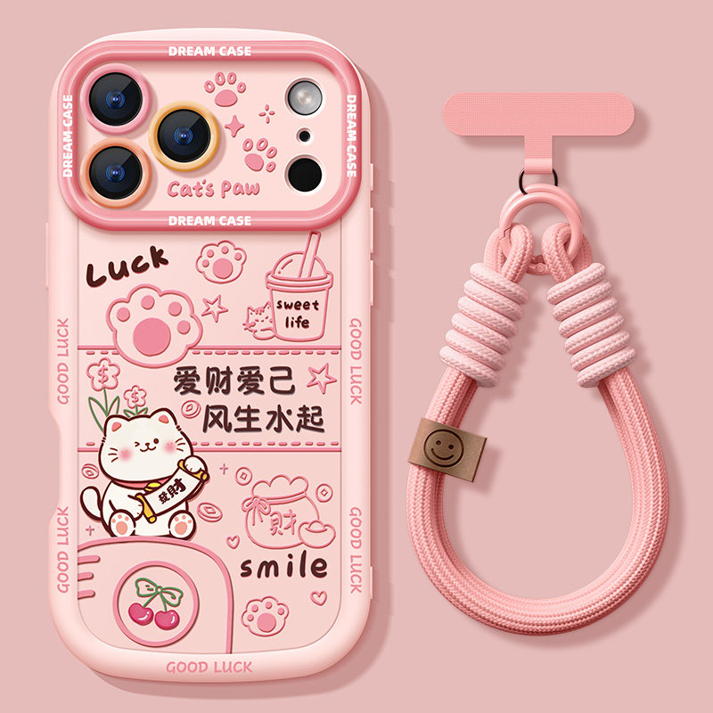 适用苹果17promax手机壳女款iphone16保护套全包防摔ip15磨砂发财喵14plus泡芙硅胶por个性财神air卡通软外壳