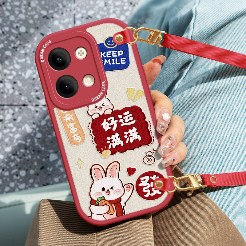 新年文字斜跨适用opporeno9手机壳女款reon8pro保护套reno7por全包0pp0软硅胶+防摔2z磨砂se红色oppo兔年挂绳