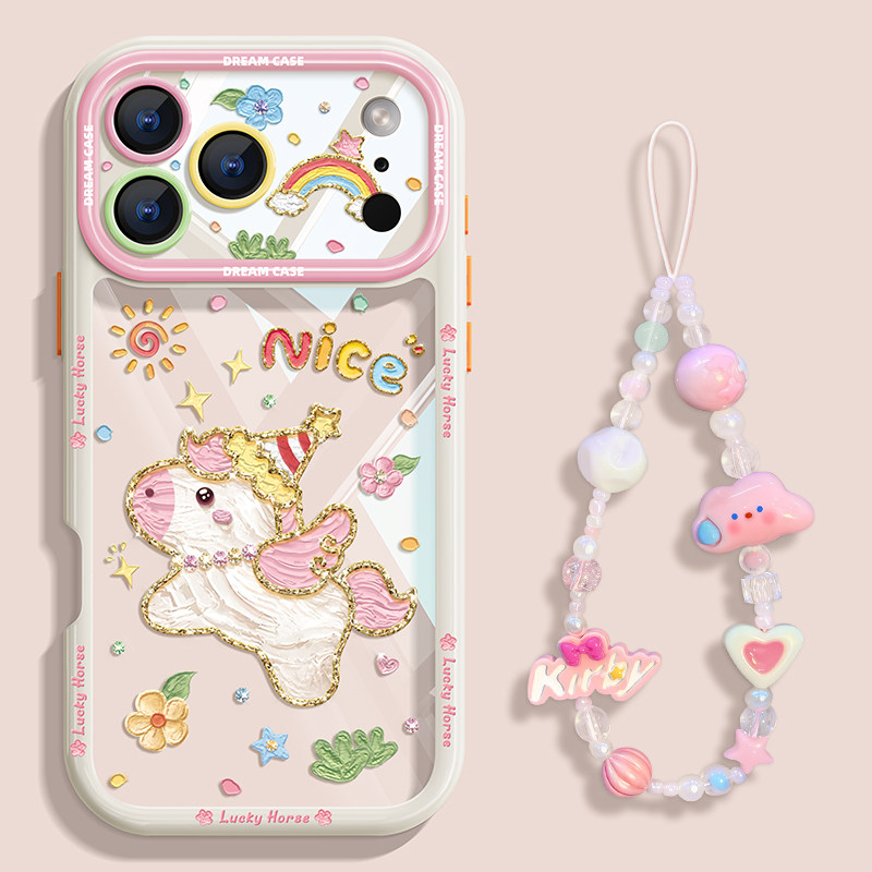 适用苹果17promax手机壳女款iphone17pro保护套全包硅胶ip17油画肌理por透明防摔磨砂十七pro可爱小马驹软壳