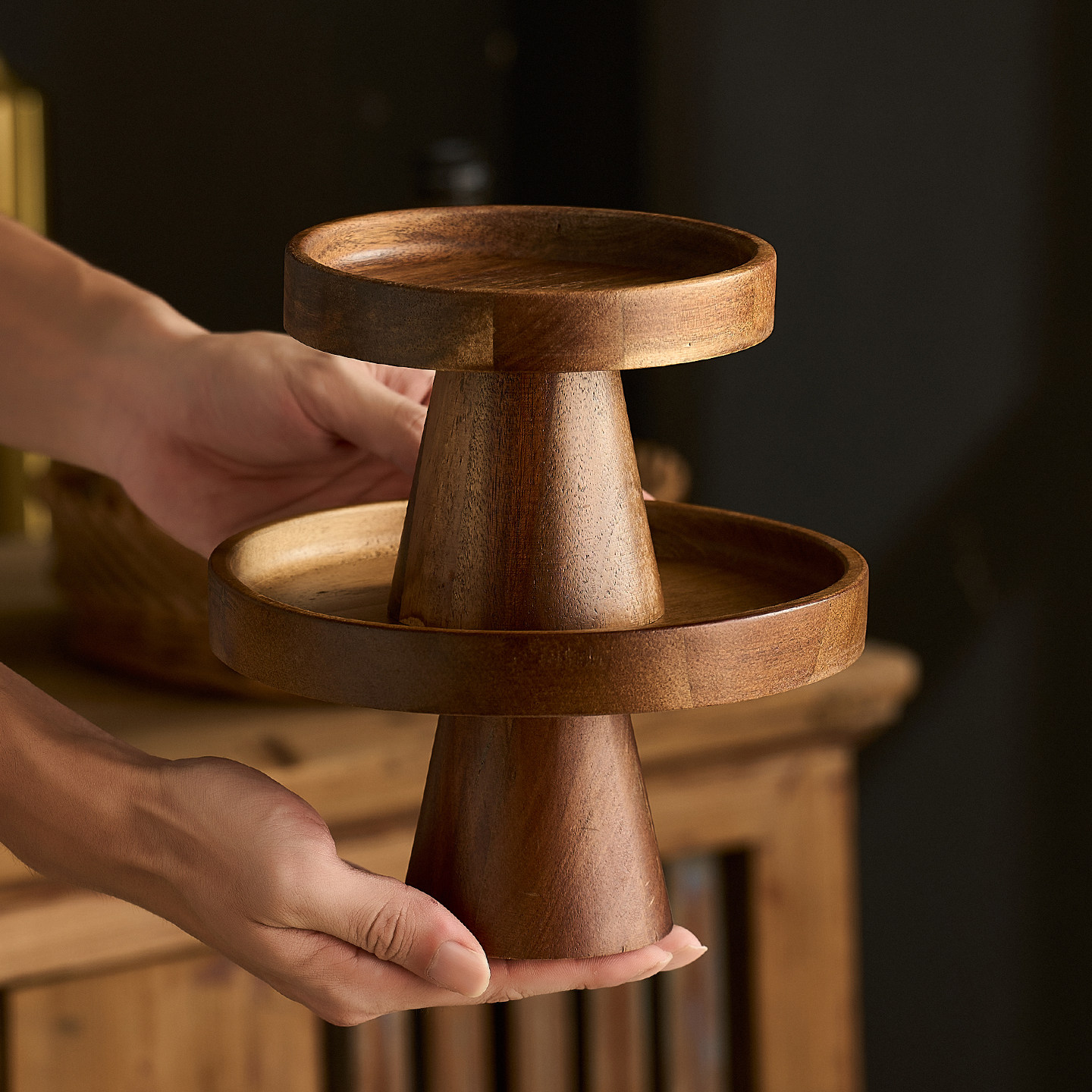 复古相思木蛋糕高脚托盘带玻璃盖家用客厅茶点摆盘甜品台展示托盘,餐饮具,餐用托盘,淘宝优惠券,粉丝福利购,淘宝优惠卷