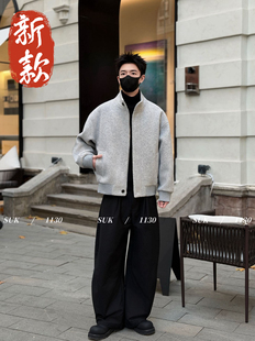 实体秋冬高品质男士羊毛混纺毛呢短款廓形松弛立领时尚夹克男外套