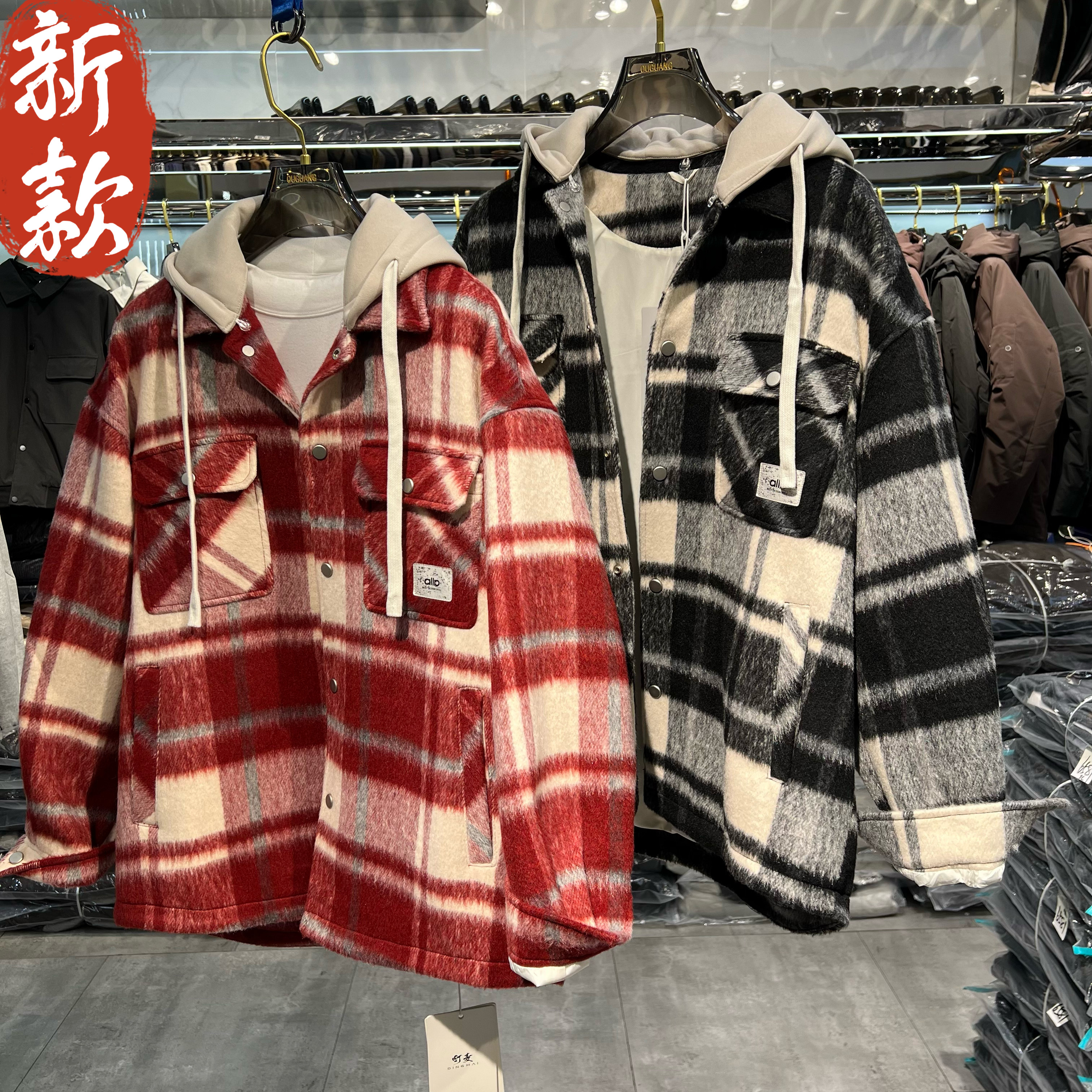 实体商场秋冬新款毛呢格子外套男装潮流男女酷帅穿搭衬衫上衣夹克